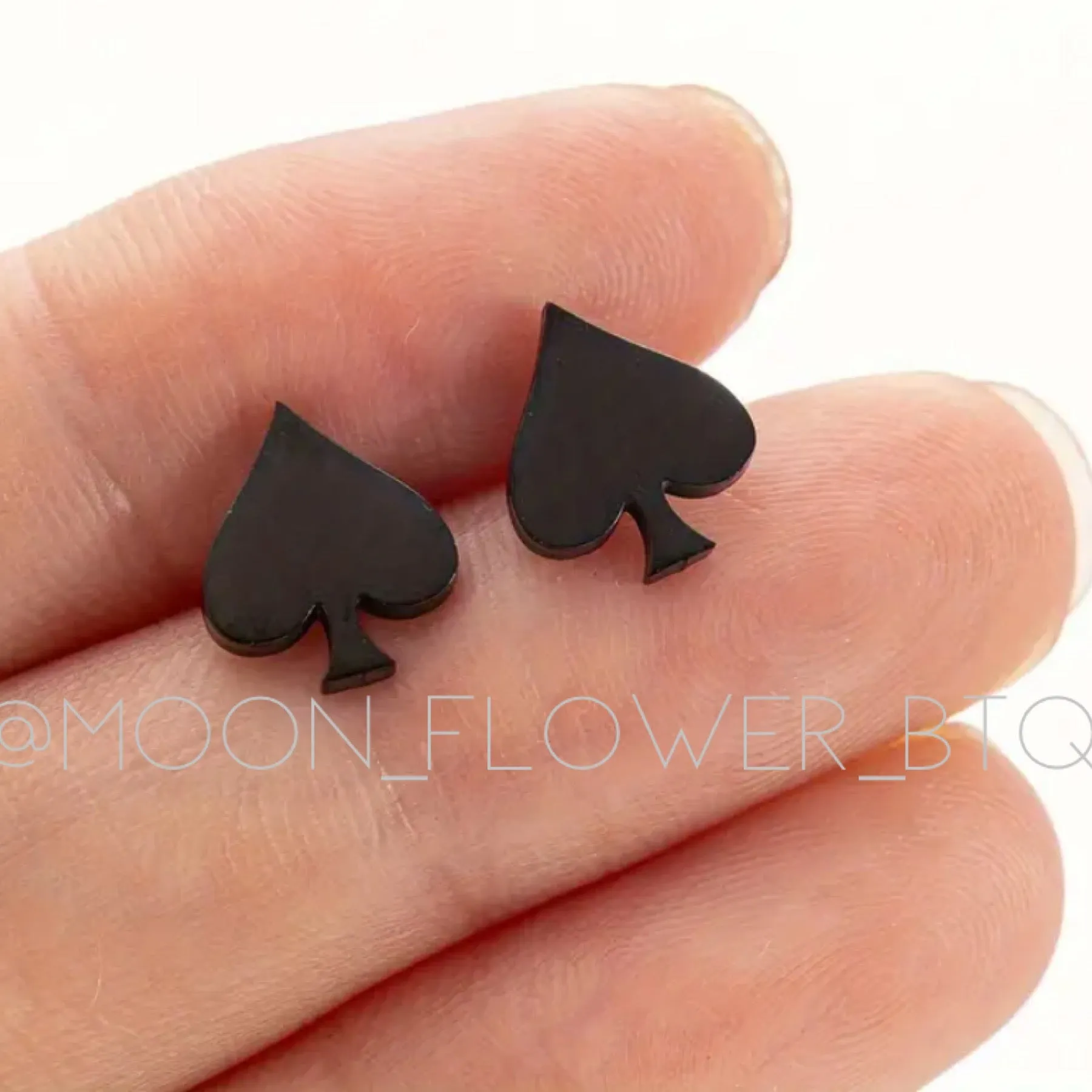 Tiny Black Spade Stud Earrings