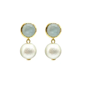 Triomphe Aquamarine and Single Cotton Pearl Earrings