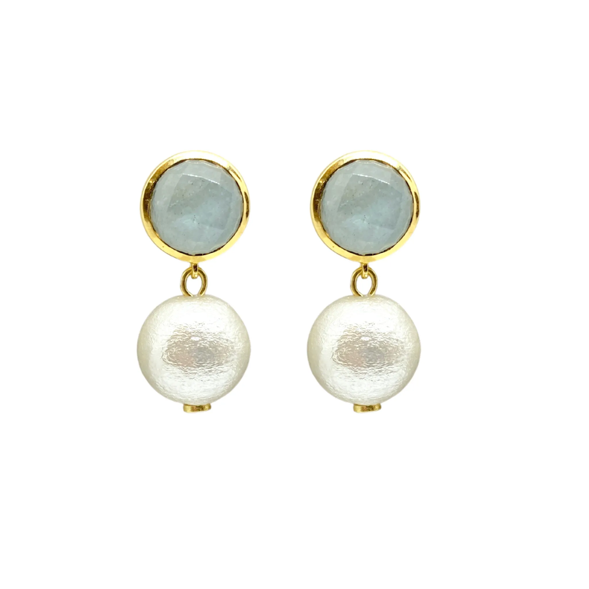 Triomphe Aquamarine and Single Cotton Pearl Earrings