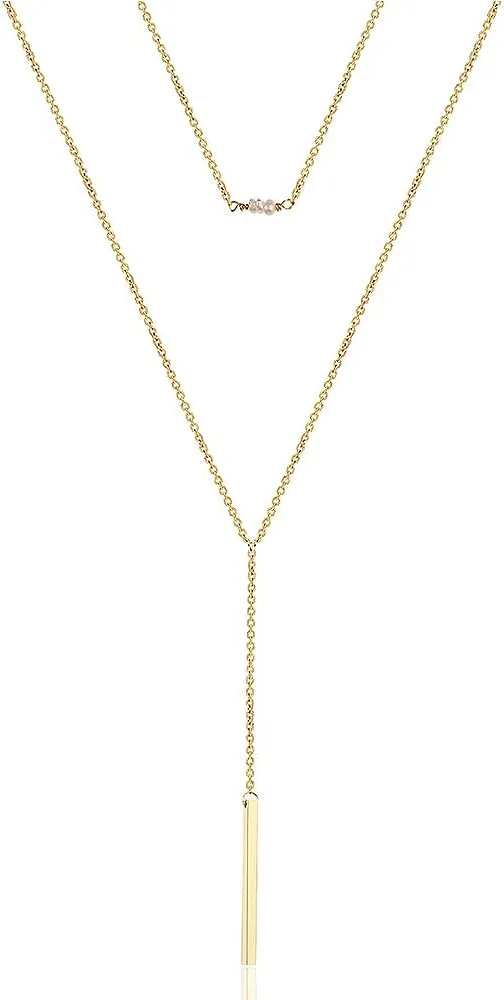 Turandoss Dainty Layered Choker Necklace, Handmade 14K Gold Plated Y Pendant Necklace Multilayer Bar Disc Necklace Adjustable Layering Choker Necklaces for Women