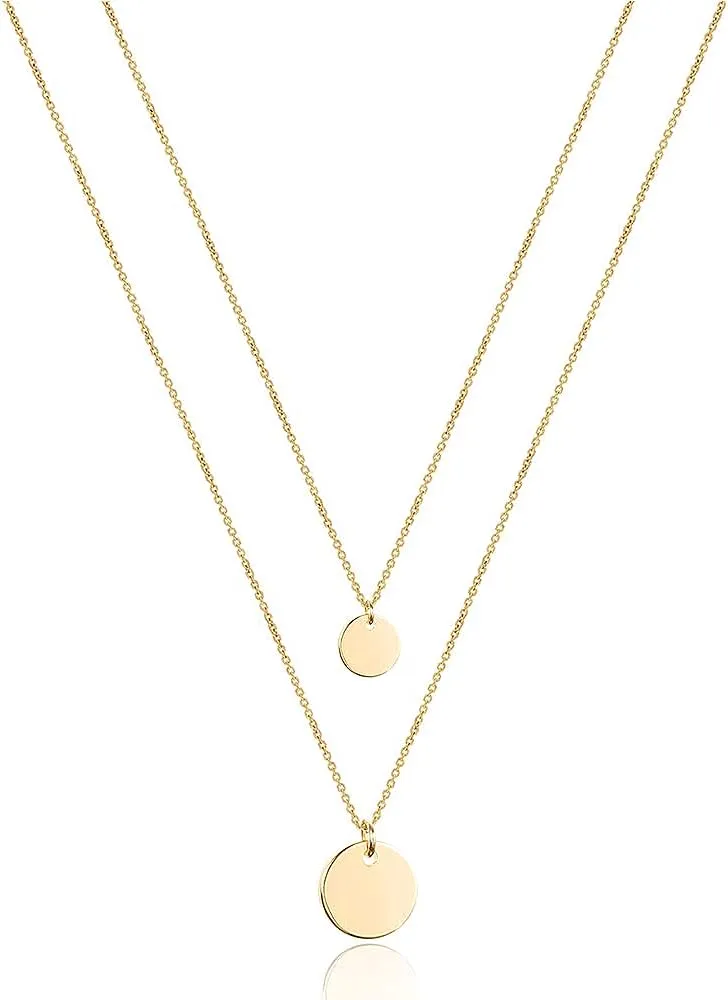 Turandoss Dainty Layered Choker Necklace, Handmade 14K Gold Plated Y Pendant Necklace Multilayer Bar Disc Necklace Adjustable Layering Choker Necklaces for Women