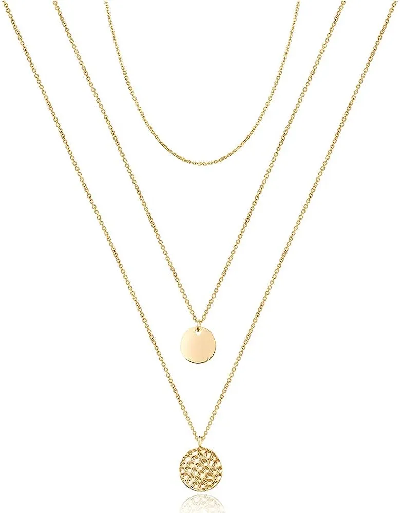 Turandoss Dainty Layered Choker Necklace, Handmade 14K Gold Plated Y Pendant Necklace Multilayer Bar Disc Necklace Adjustable Layering Choker Necklaces for Women