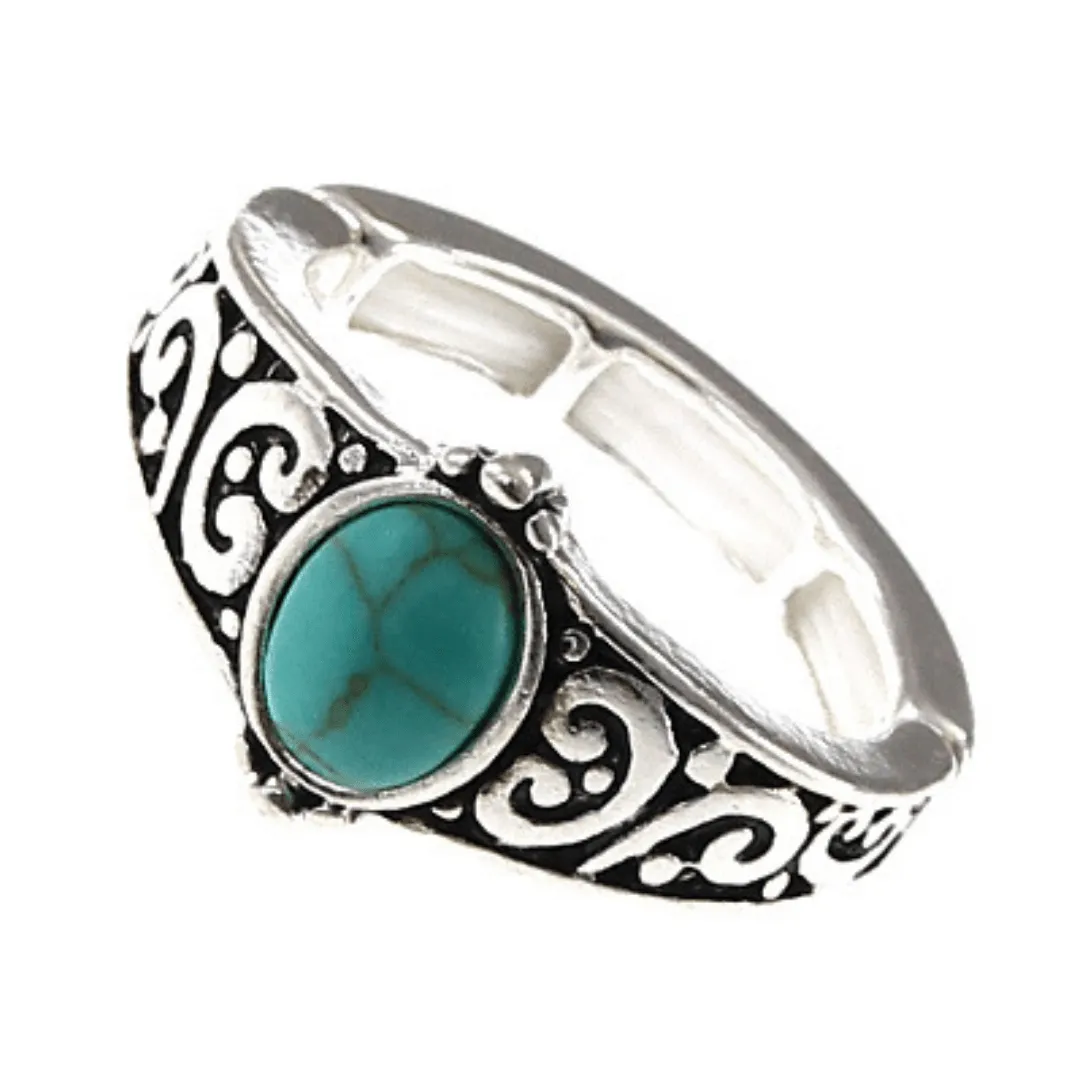 Turquoise Stone Silver Stretch Ring