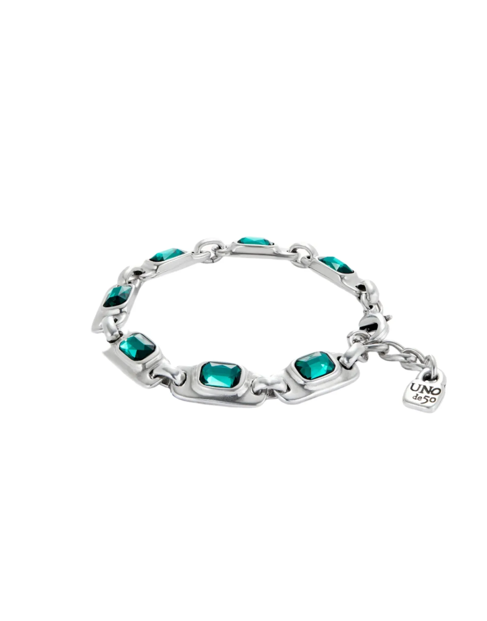 UNOde50 Ser Magnedtica Silver-Plated Green Crystal Bracelet - Medium