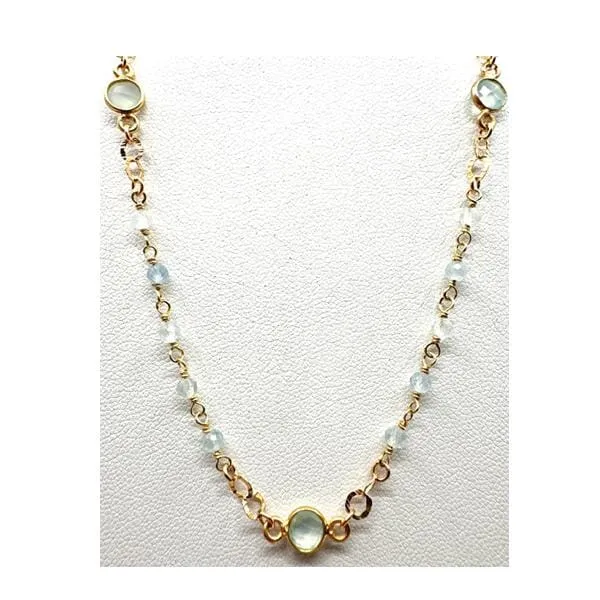 Vermeil Beaded Chain & Vermeil Connectors: Aquamarine & Chlcdny (NG7064QC)