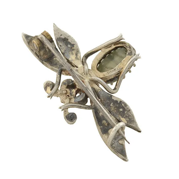 Victorian Sterling Cat's Eye Chrysoberyl   French Paste Bug Pin