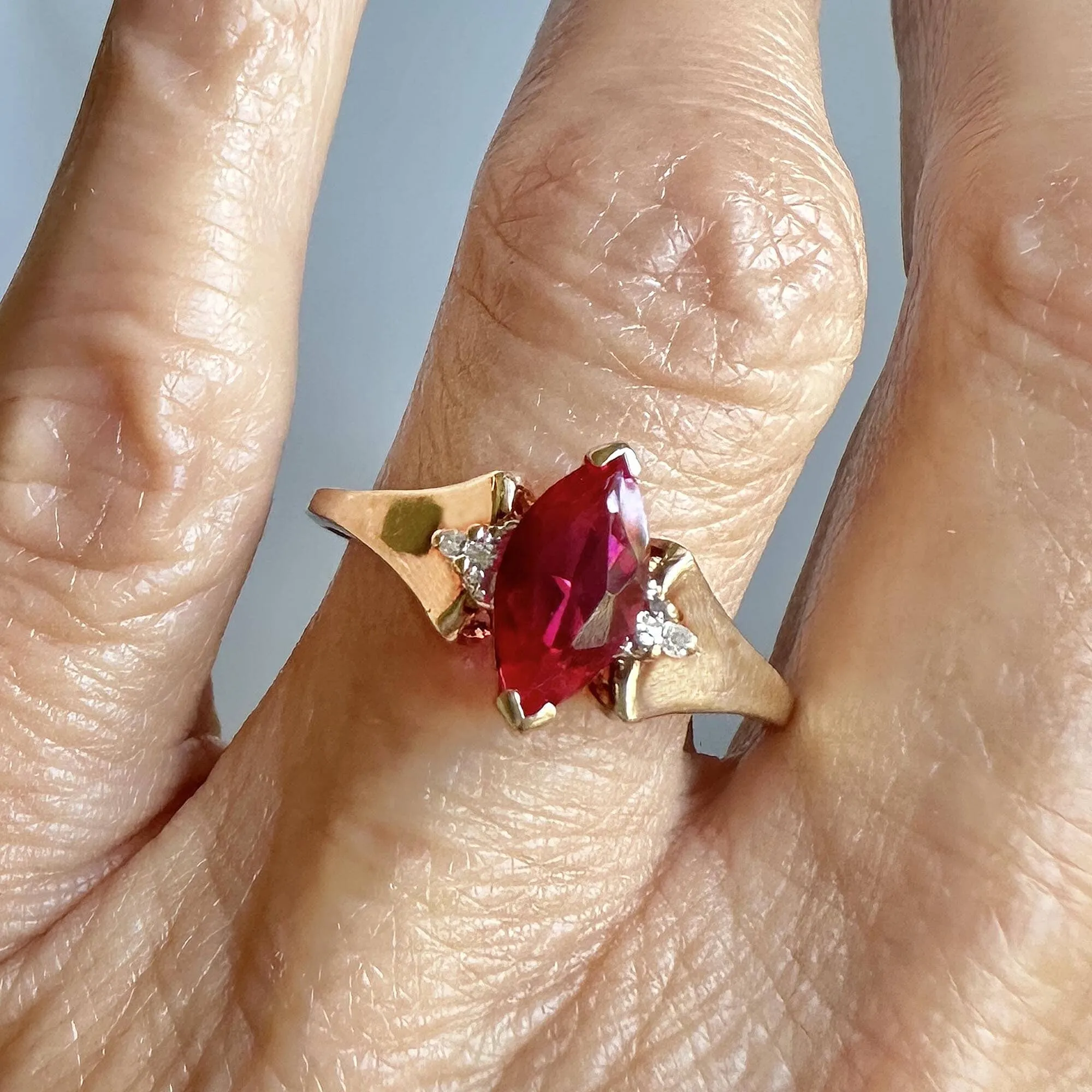 Vintage 10K Gold Diamond Marquise Ruby Ring