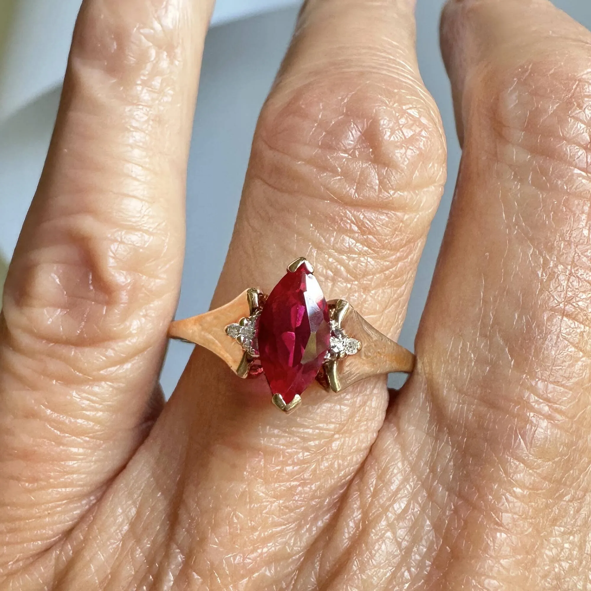 Vintage 10K Gold Diamond Marquise Ruby Ring