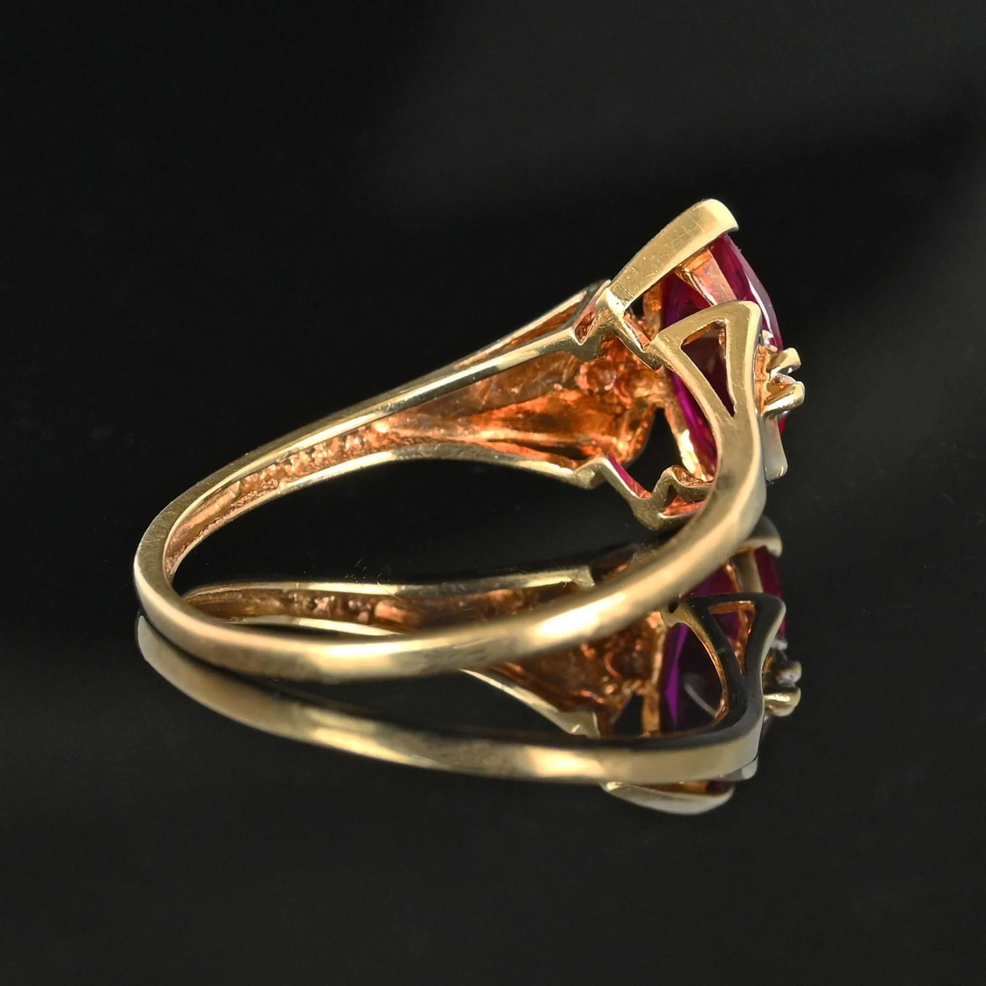 Vintage 10K Gold Diamond Marquise Ruby Ring