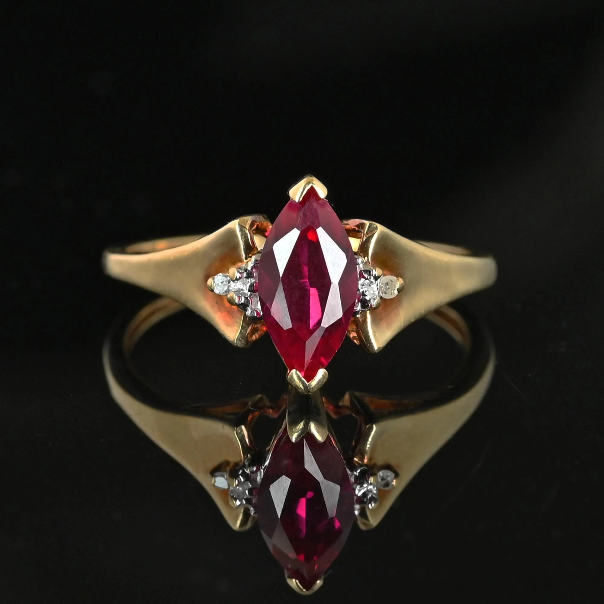 Vintage 10K Gold Diamond Marquise Ruby Ring