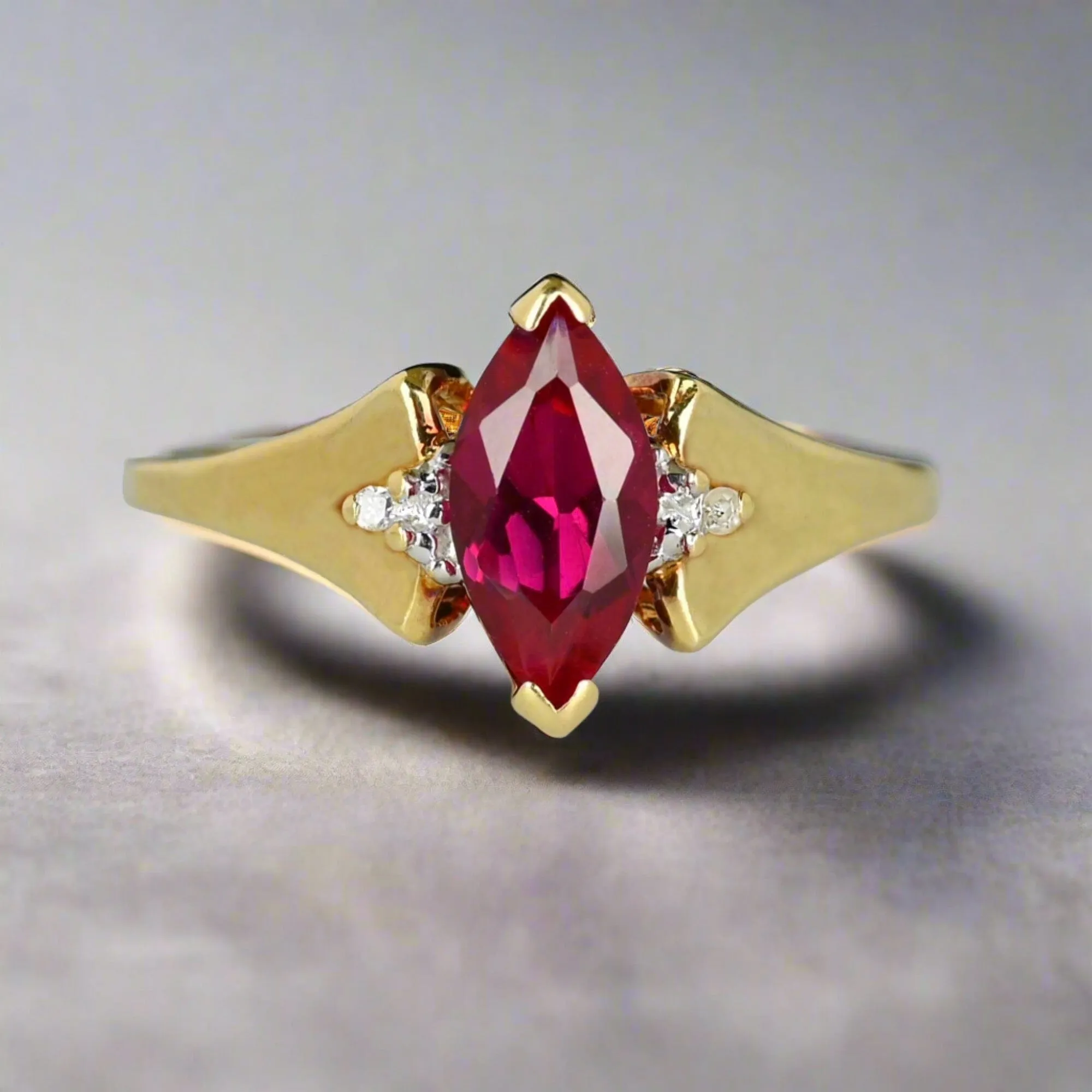 Vintage 10K Gold Diamond Marquise Ruby Ring