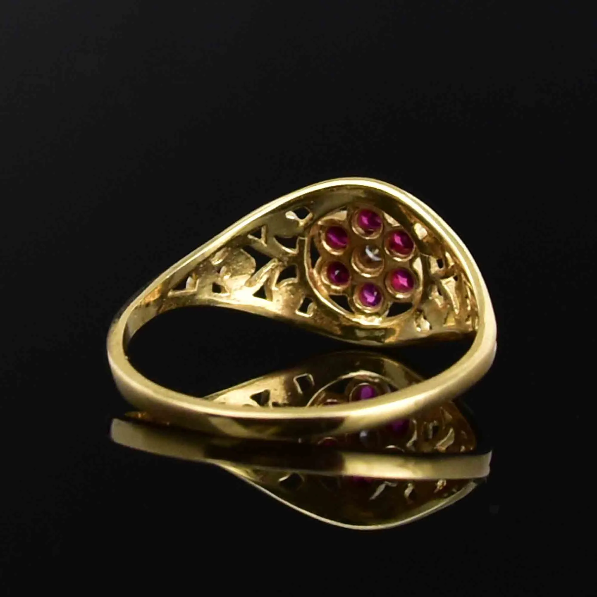 Vintage 10K Gold Diamond Ruby Cluster Statement Ring