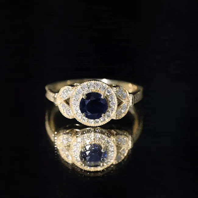 Vintage Inspired Created Blue Sapphire and Diamond Engagement Ring