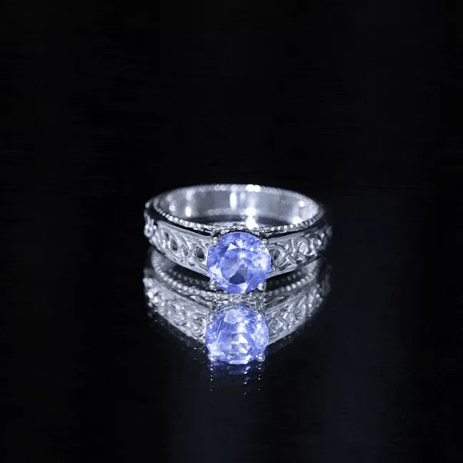 Vintage Inspired Created Tanzanite Celtic Knot Band Ring with Surprise Diamond