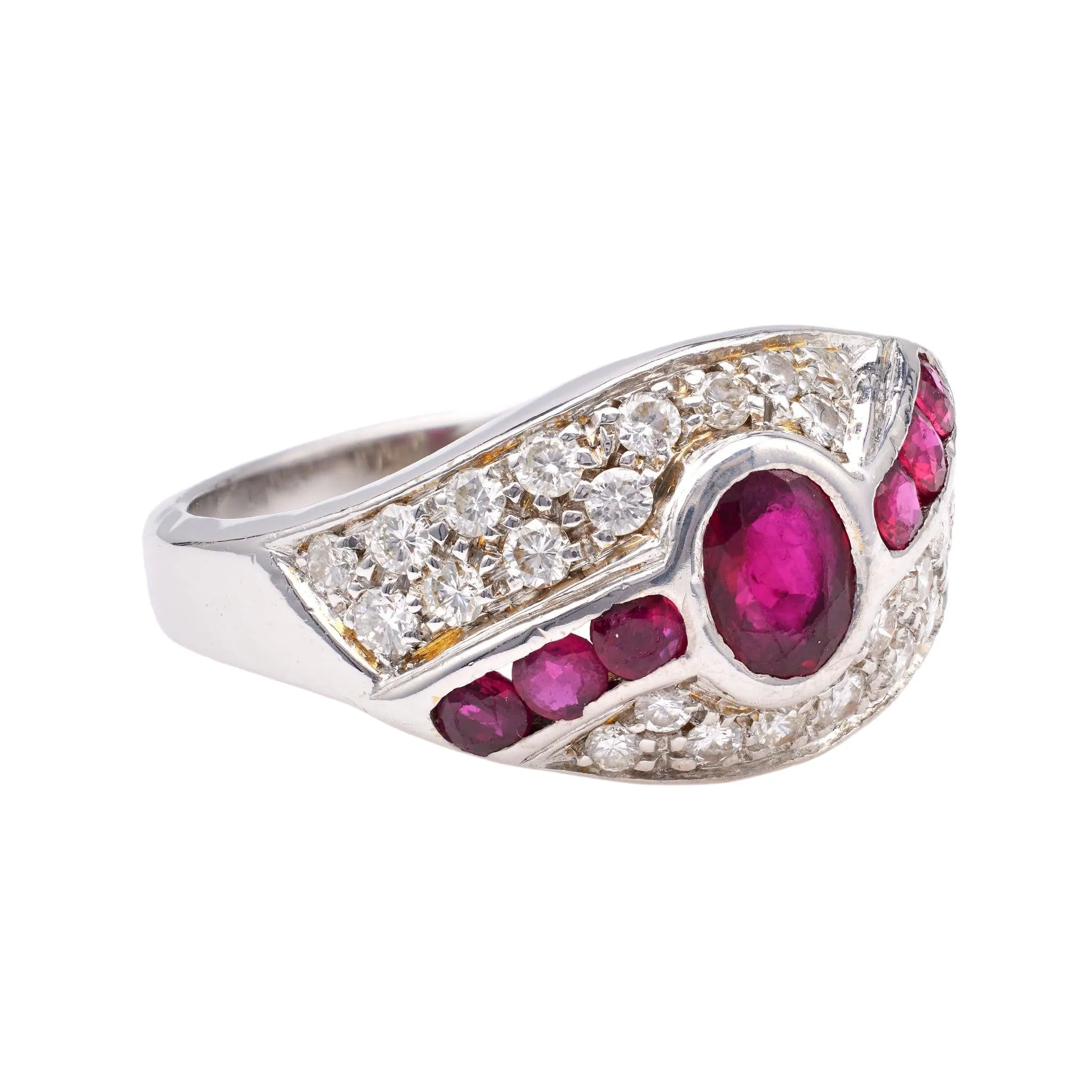 Vintage Italian Ruby and Diamond 18k White Gold Ring