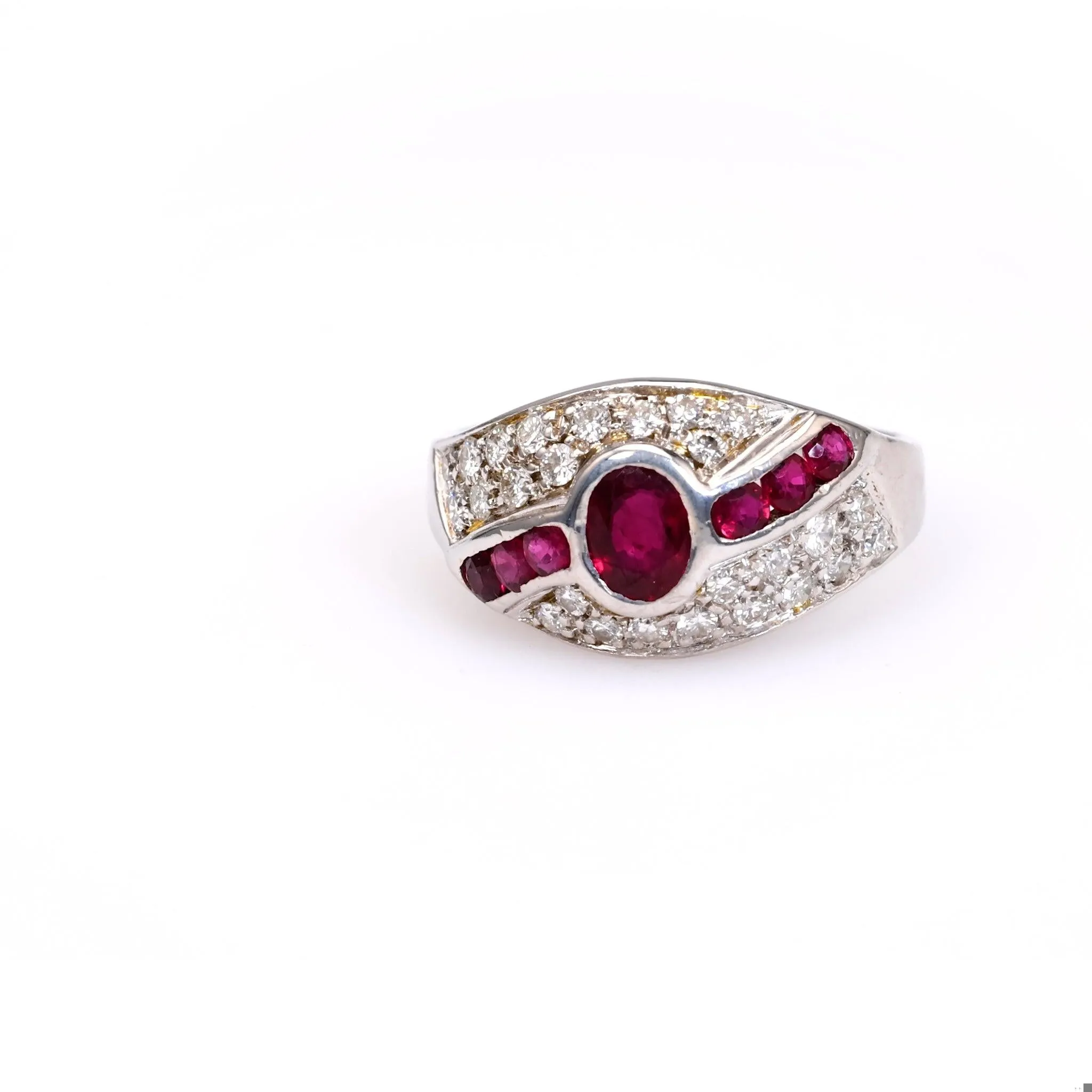 Vintage Italian Ruby and Diamond 18k White Gold Ring