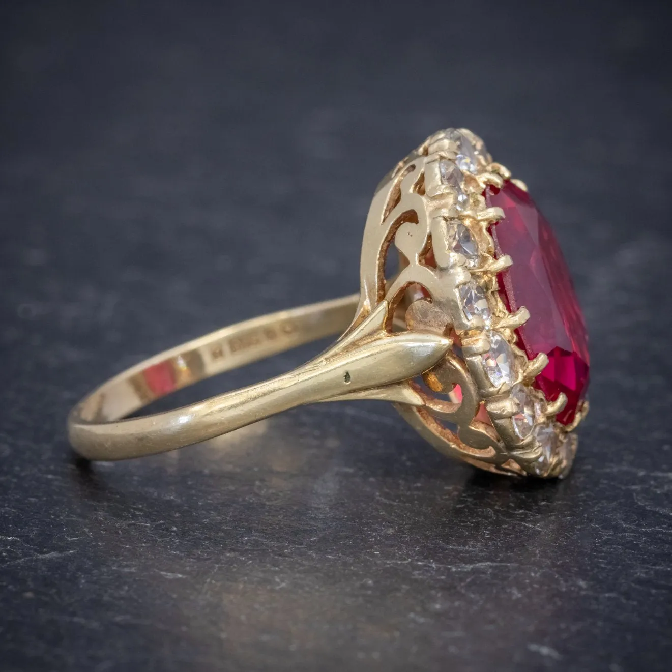 Vintage Ruby Cluster Ring 9Ct Gold 6.5Ct Ruby Dated 1971