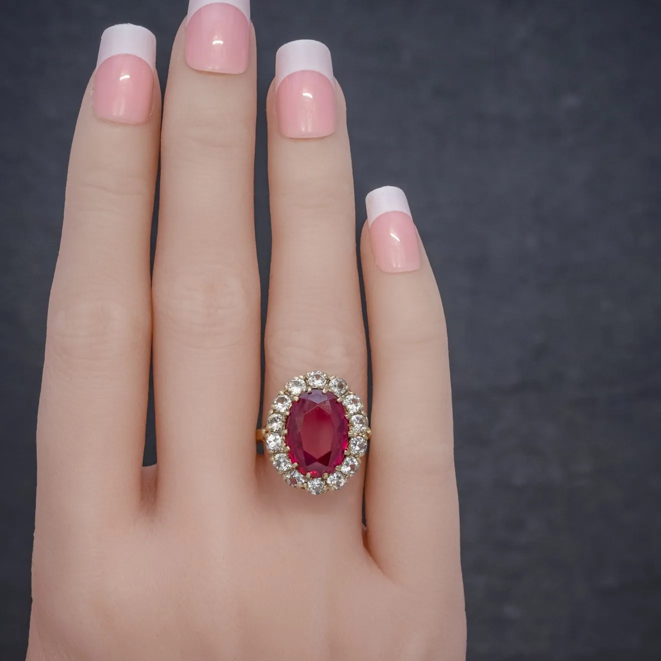 Vintage Ruby Cluster Ring 9Ct Gold 6.5Ct Ruby Dated 1971