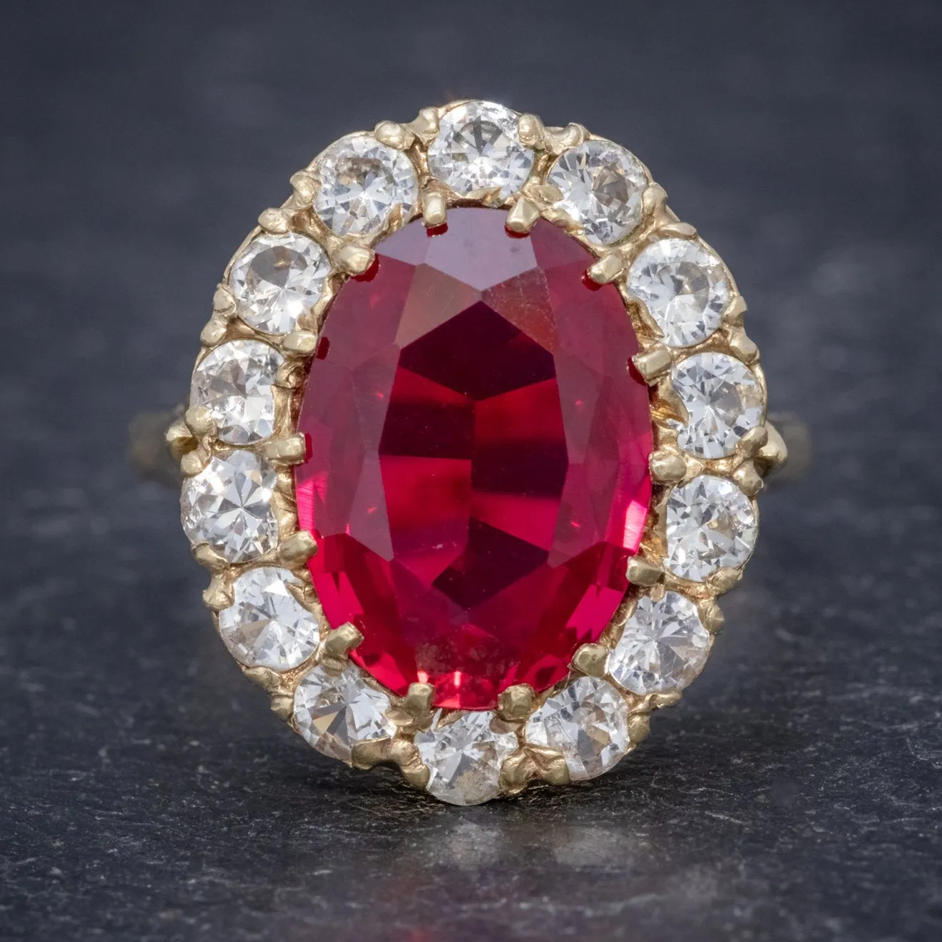 Vintage Ruby Cluster Ring 9Ct Gold 6.5Ct Ruby Dated 1971