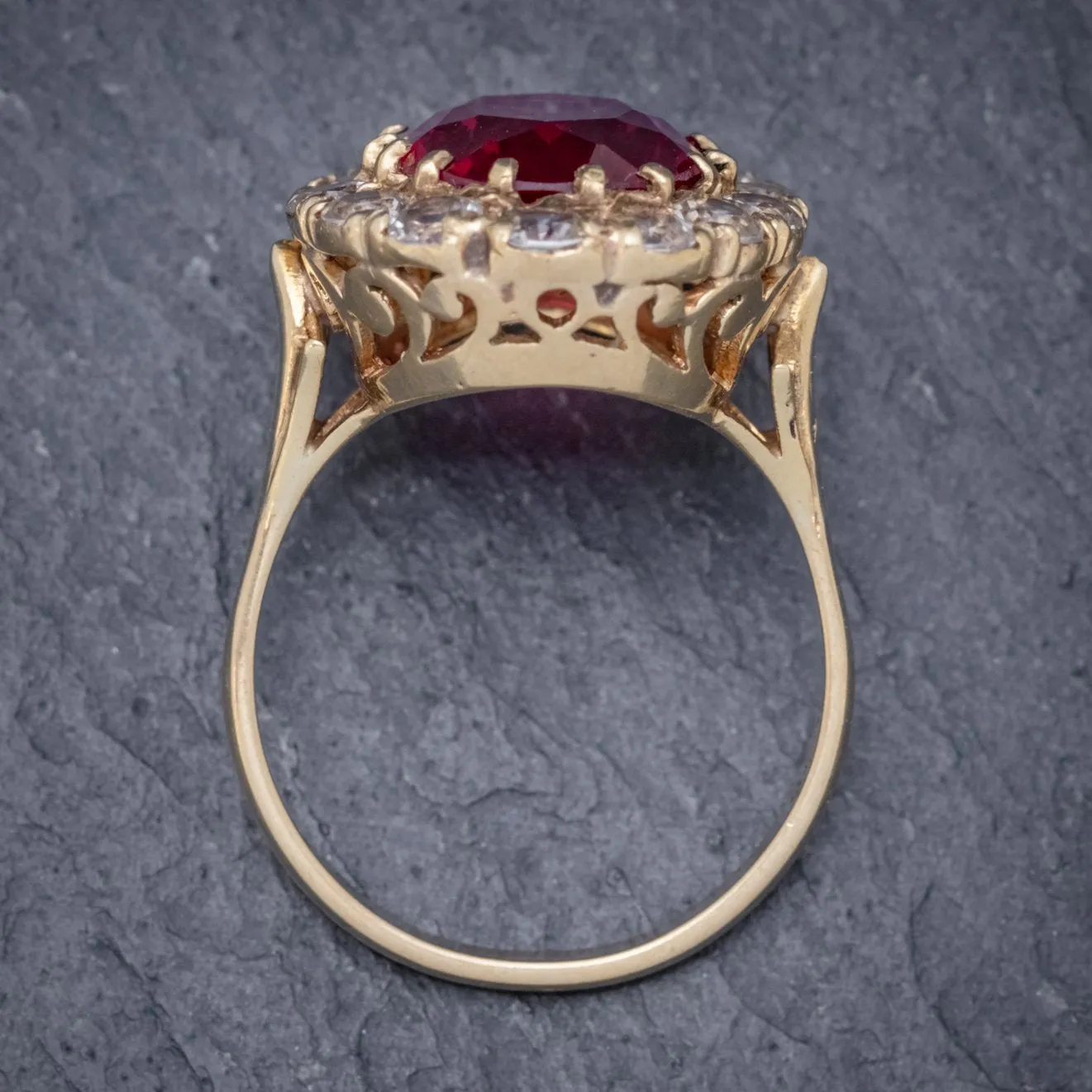 Vintage Ruby Cluster Ring 9Ct Gold 6.5Ct Ruby Dated 1971