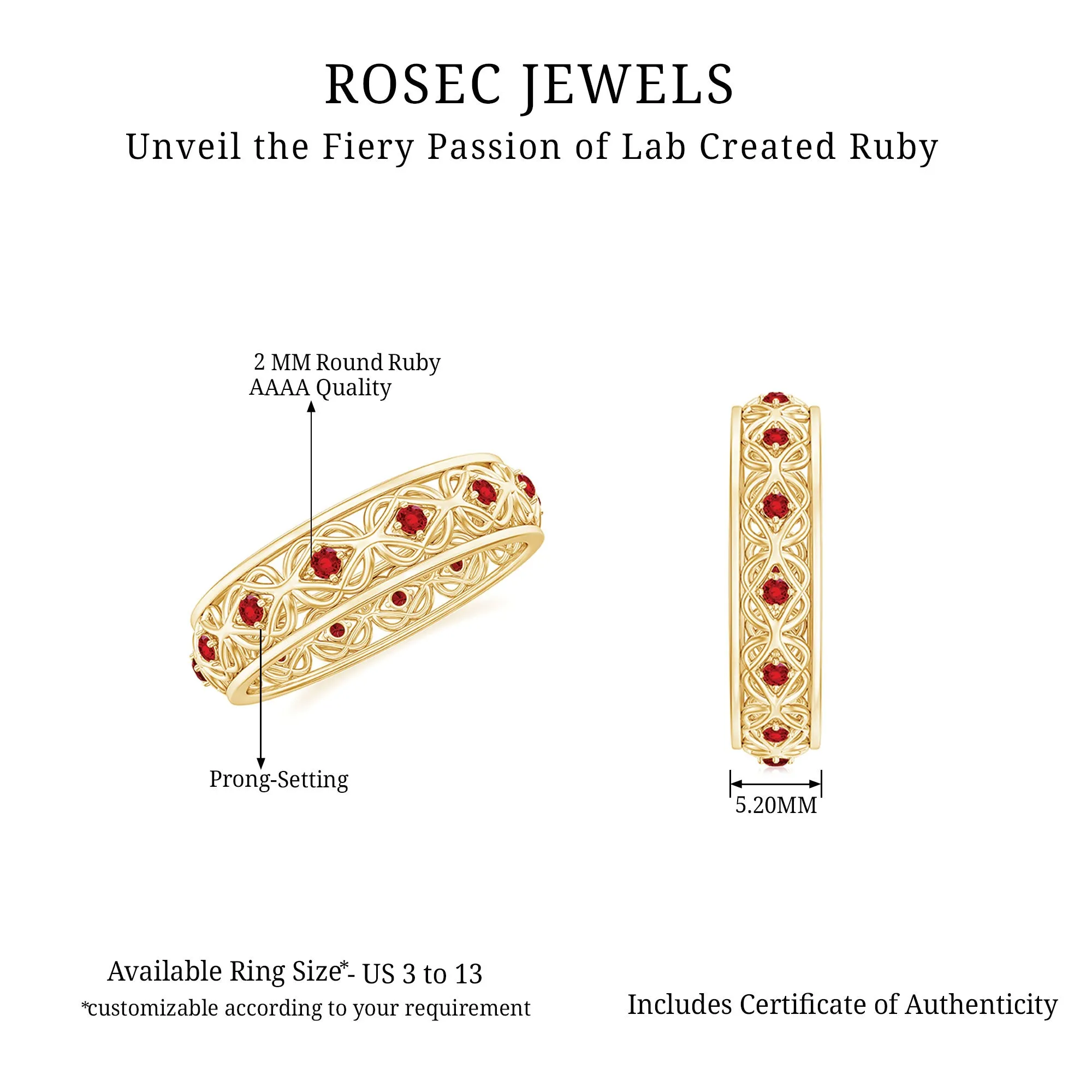 Vintage Style Lab Grown Ruby Celtic Knot Eternity Band Ring