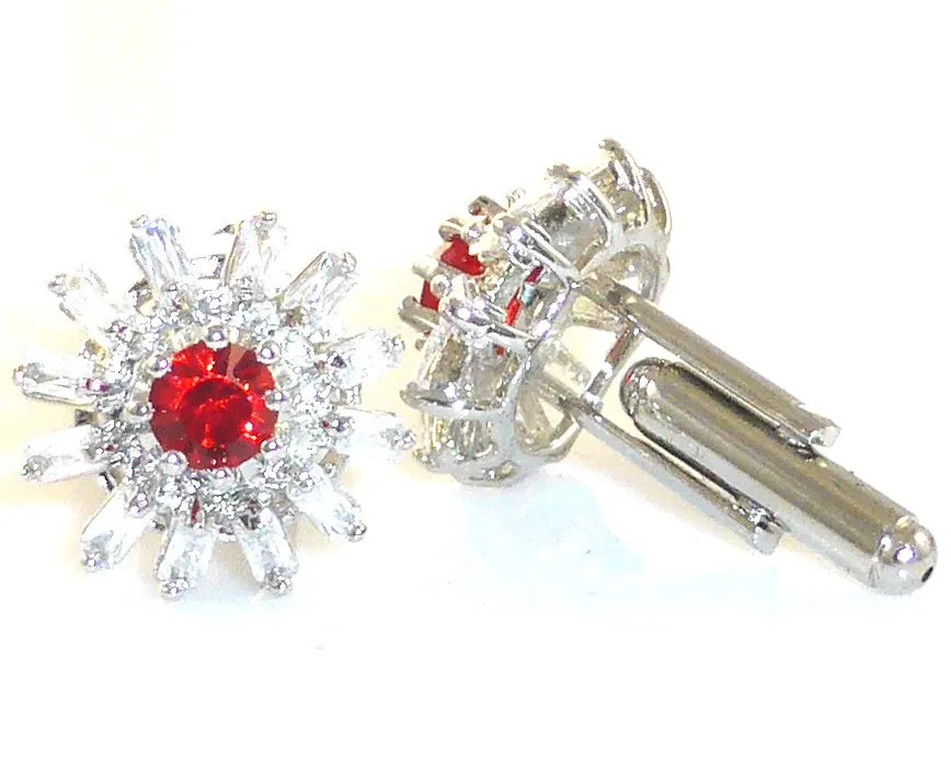 Voguish Red Ruby Topaz Round Cut Cufflinks