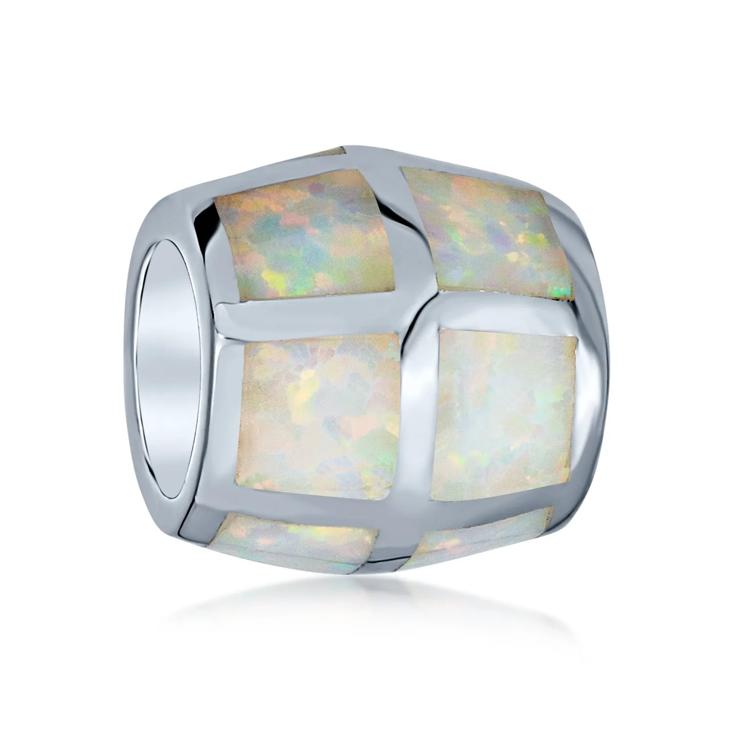 White Opal Inlay Barrel Charm Bead Sterling Silver for European Bracelets