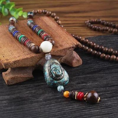 Wooden Mala Beads Necklace Colorful Beaded Mala Necklace Wooden Beads