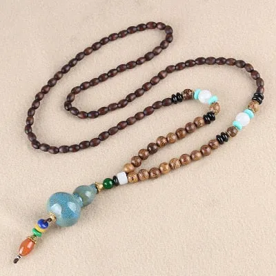 Wooden Mala Beads Necklace Colorful Beaded Mala Necklace Wooden Beads