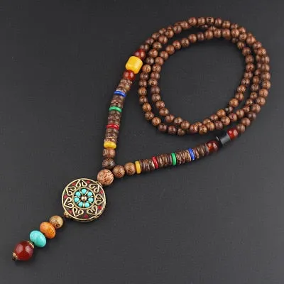 Wooden Mala Beads Necklace Colorful Beaded Mala Necklace Wooden Beads