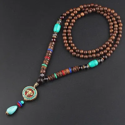 Wooden Mala Beads Necklace Colorful Beaded Mala Necklace Wooden Beads