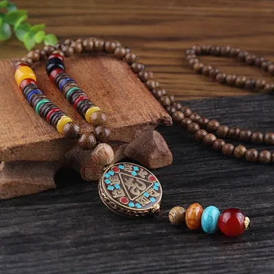 Wooden Mala Beads Necklace Colorful Beaded Mala Necklace Wooden Beads