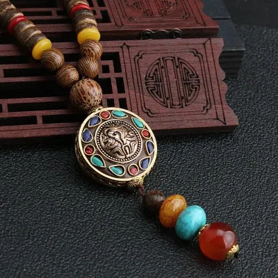 Wooden Mala Beads Necklace Colorful Beaded Mala Necklace Wooden Beads