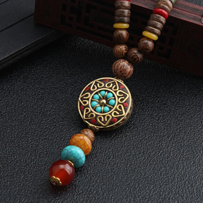 Wooden Mala Beads Necklace Colorful Beaded Mala Necklace Wooden Beads