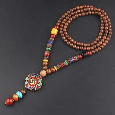 Wooden Mala Beads Necklace Colorful Beaded Mala Necklace Wooden Beads