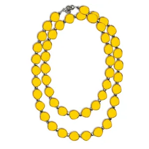 Yellow 38" Long Circle Glass Beaded Necklace