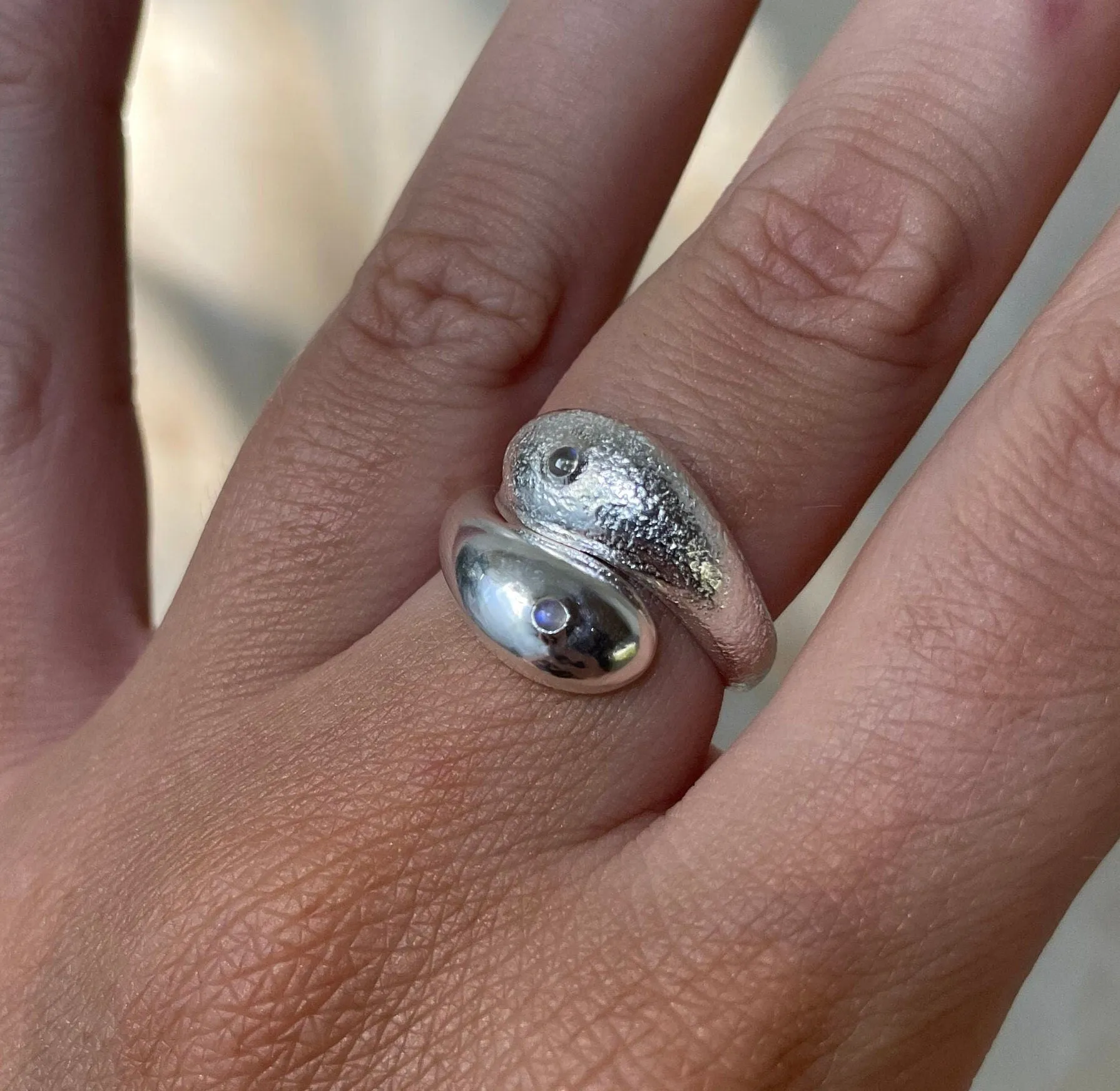 Yin Yang Silver Moonstone Ring