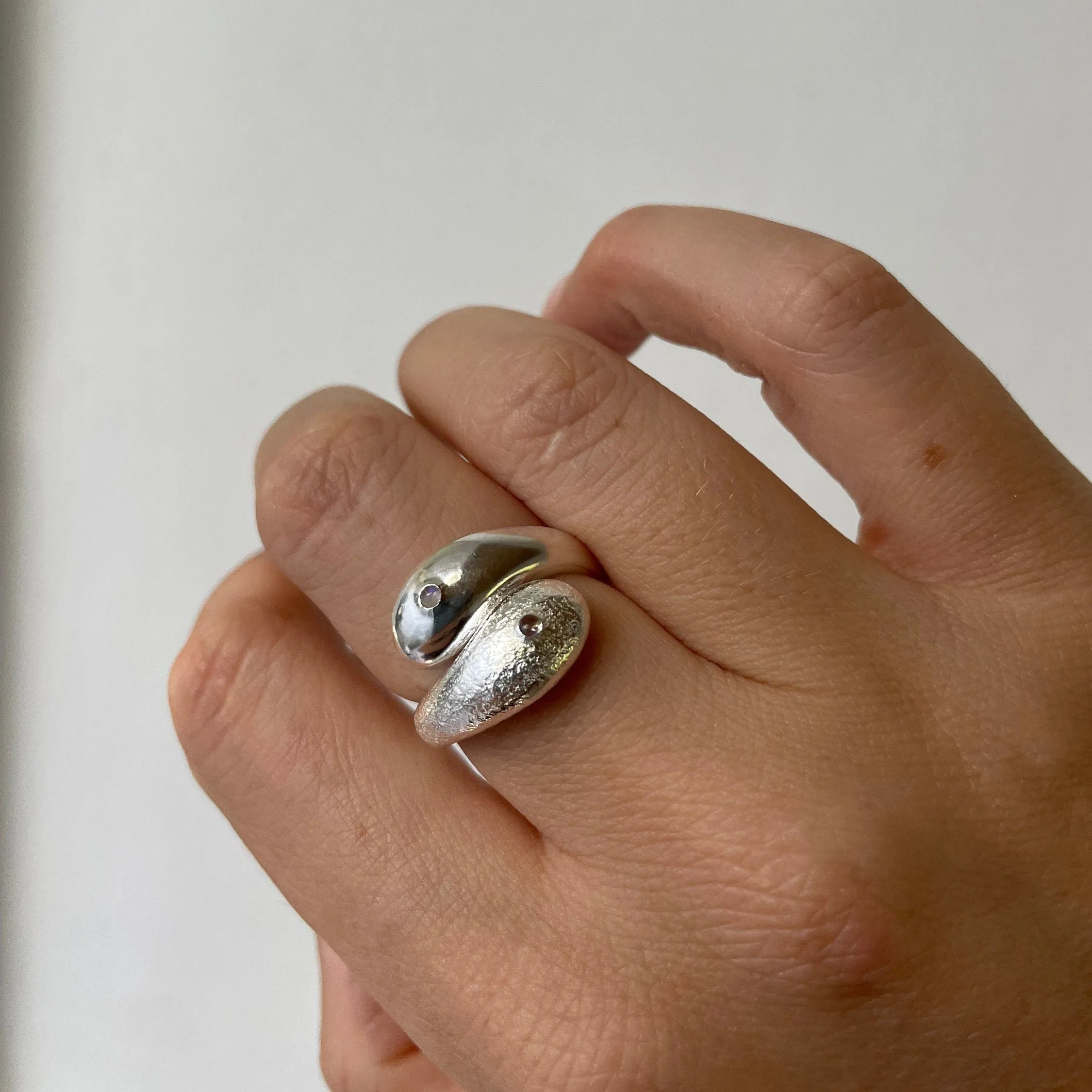 Yin Yang Silver Moonstone Ring