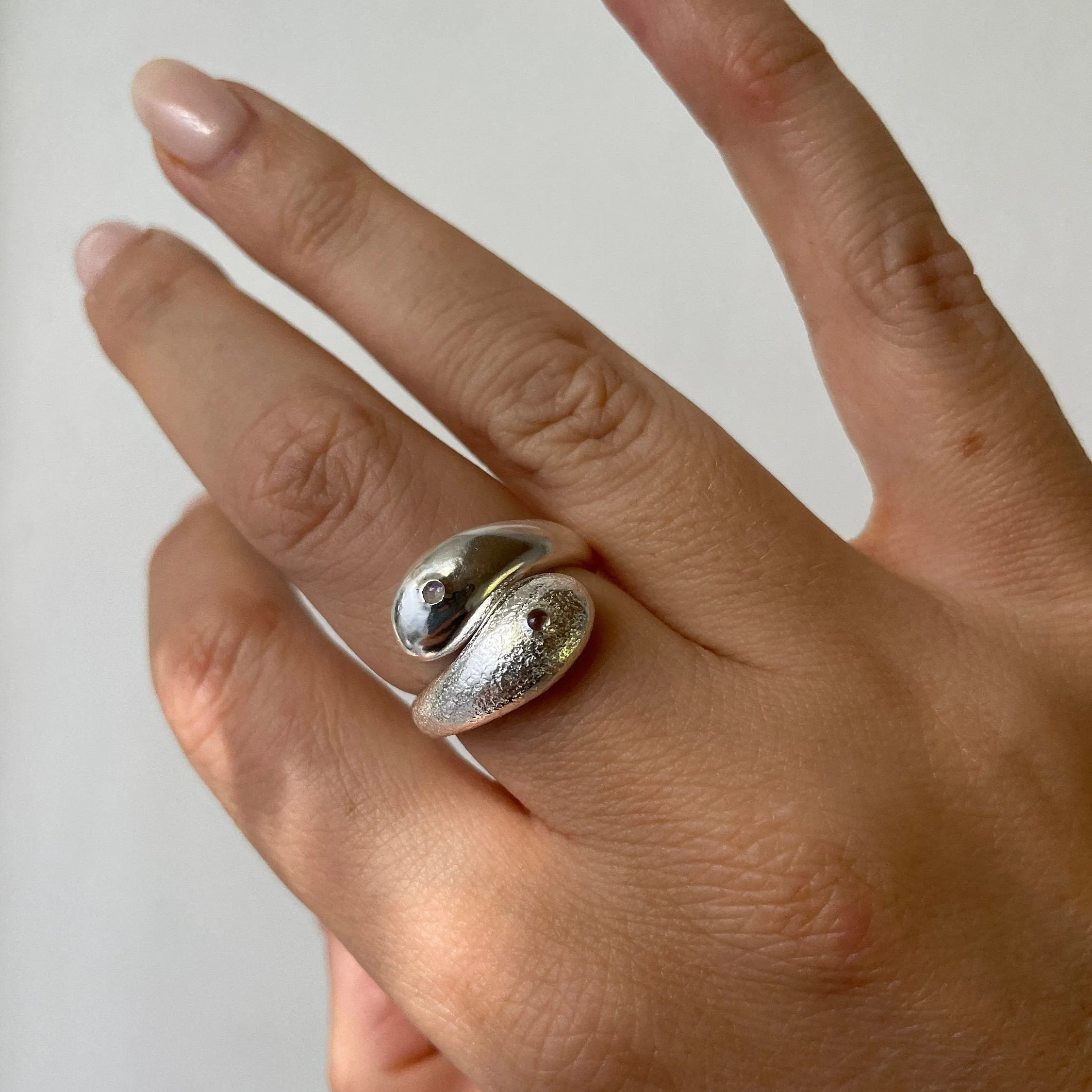 Yin Yang Silver Moonstone Ring