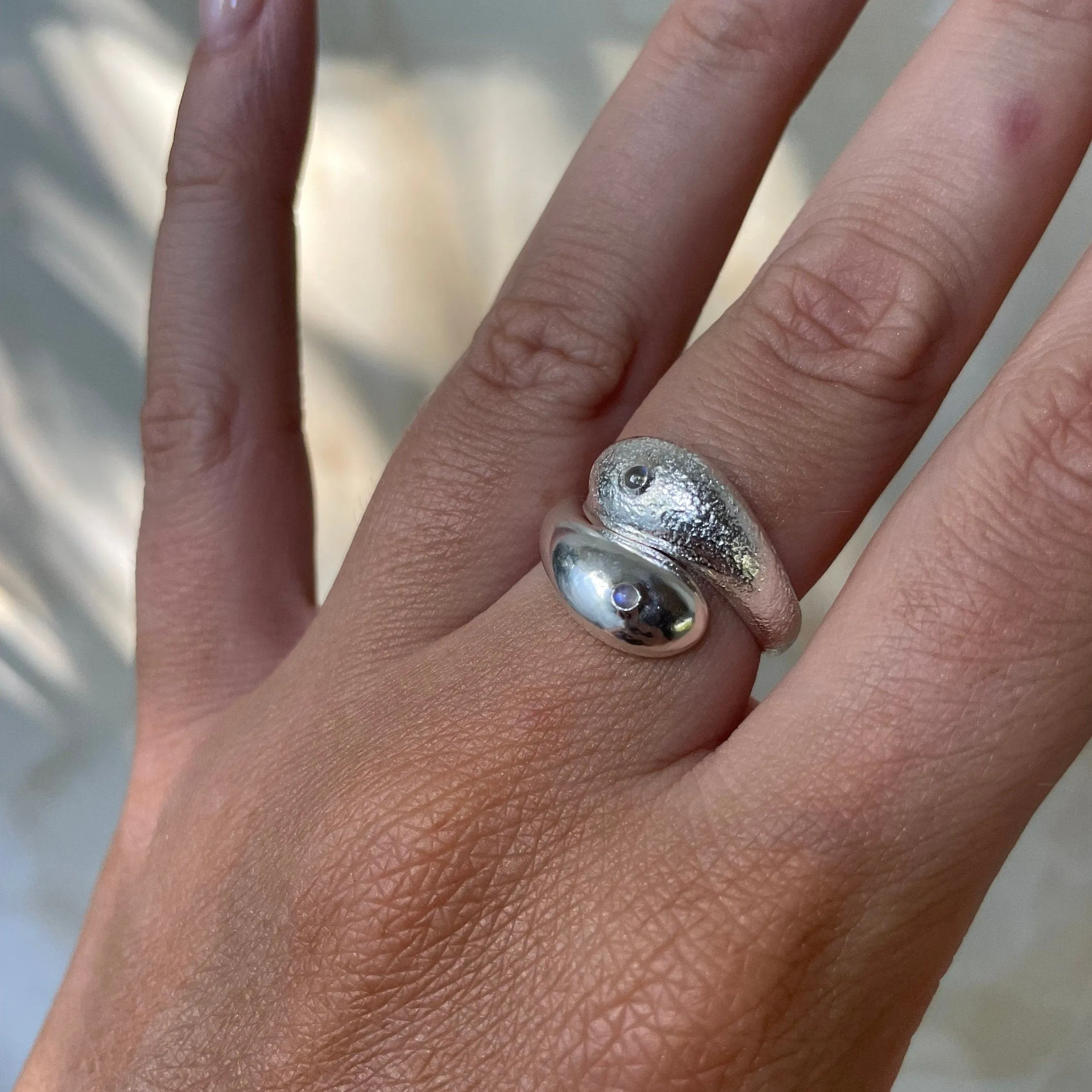 Yin Yang Silver Moonstone Ring