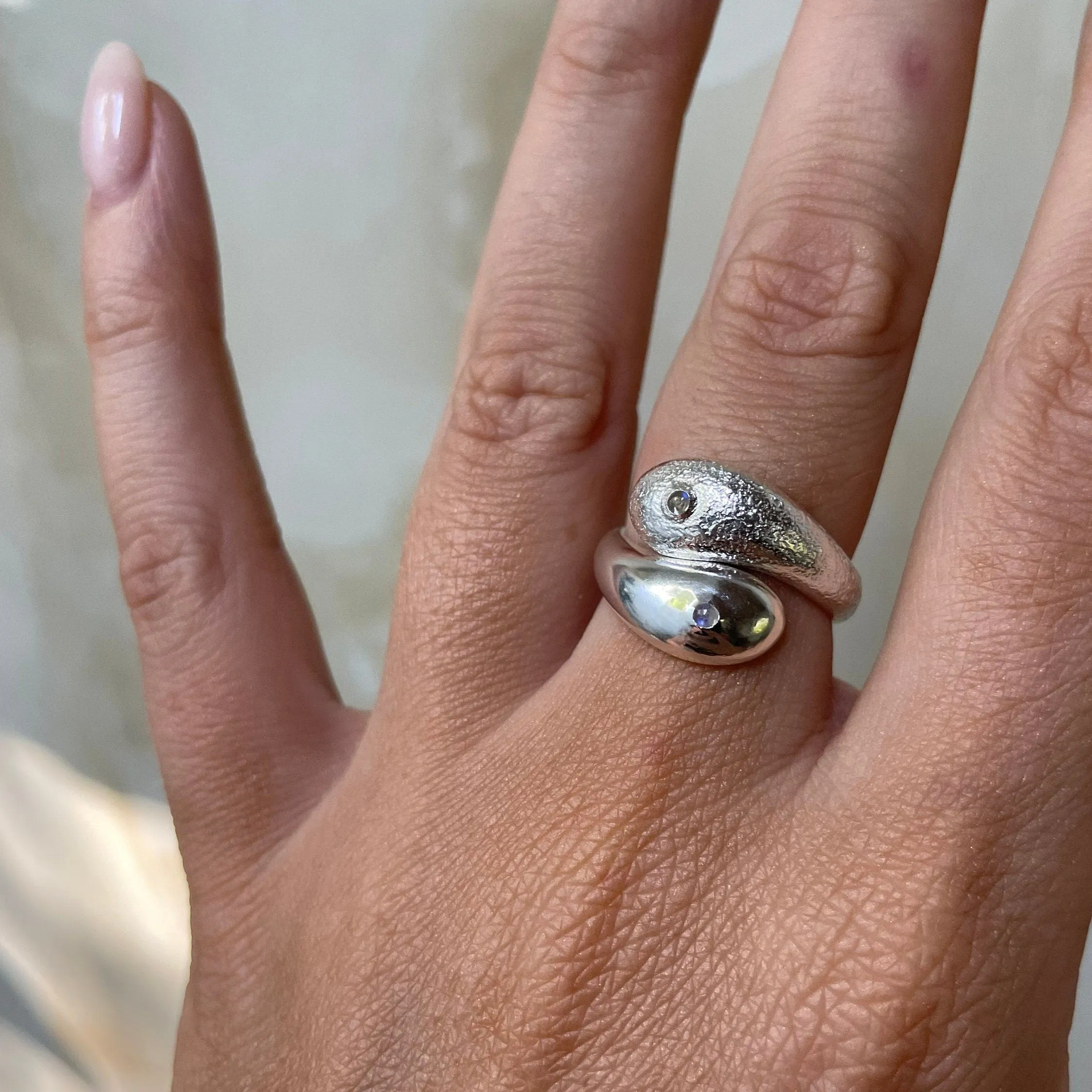 Yin Yang Silver Moonstone Ring