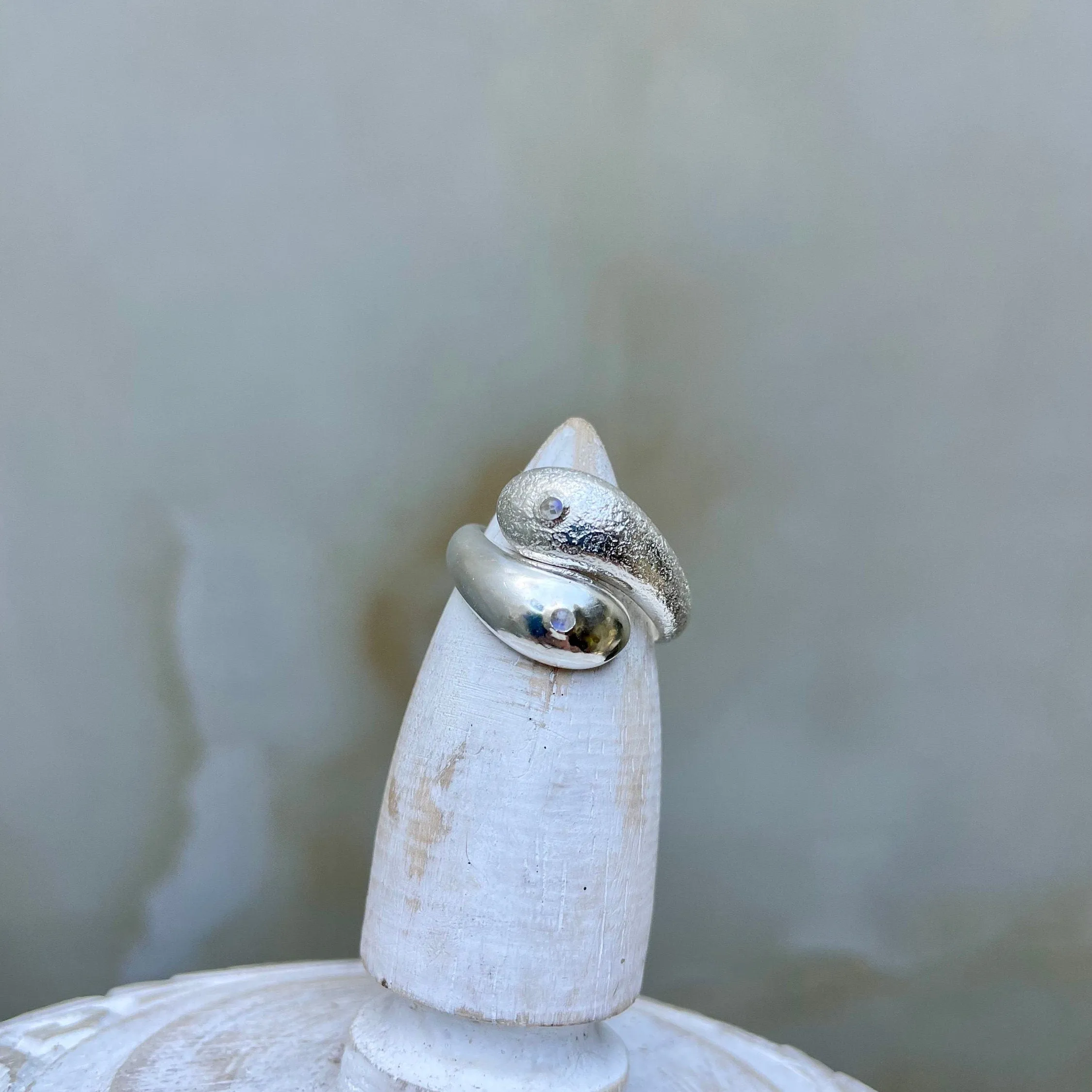 Yin Yang Silver Moonstone Ring